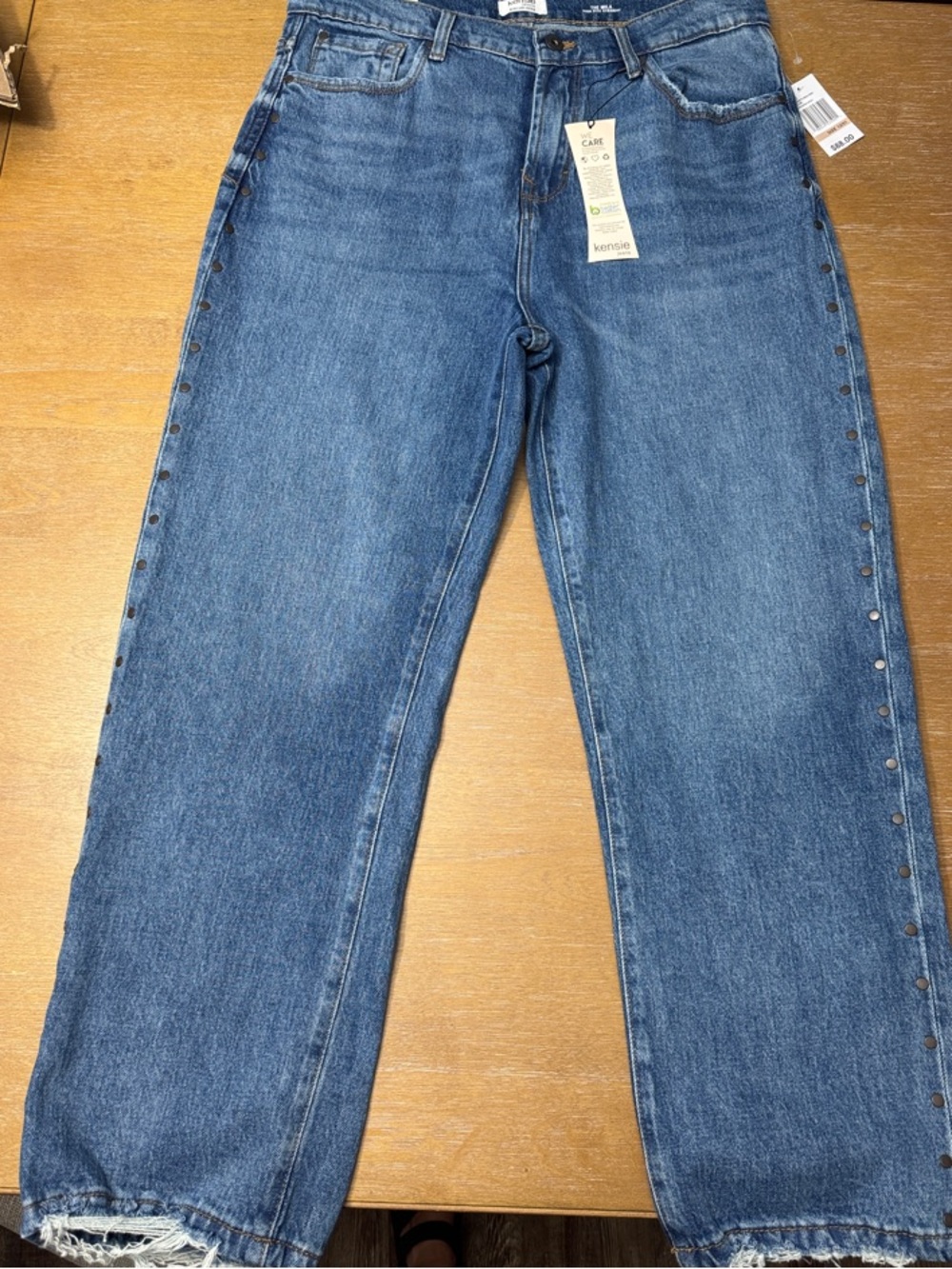 Kensie Blue Straight-Leg Jeans with Side Snap Trim